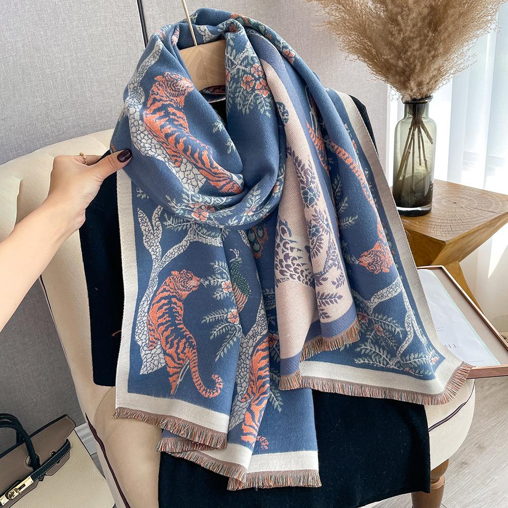 Thickened Jacquard Office Shawl Warm Women'S Flower Long Imitation Cashmere Scarf Double-Sided Scarf