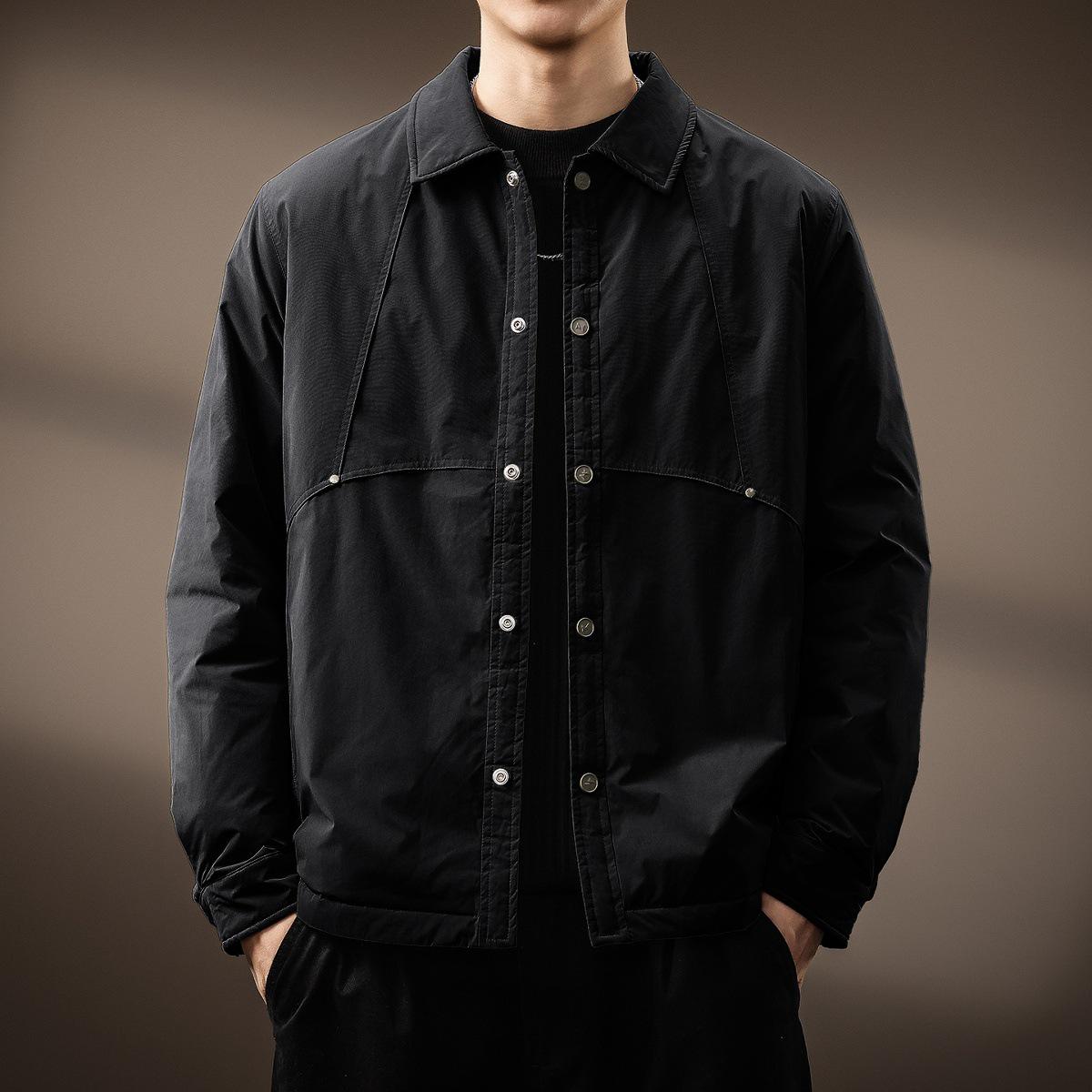 

Men s High-End Lightweight Goose Down Winter Jacket - Lapel Shirt Style 3XL (190-210 jin) чорний