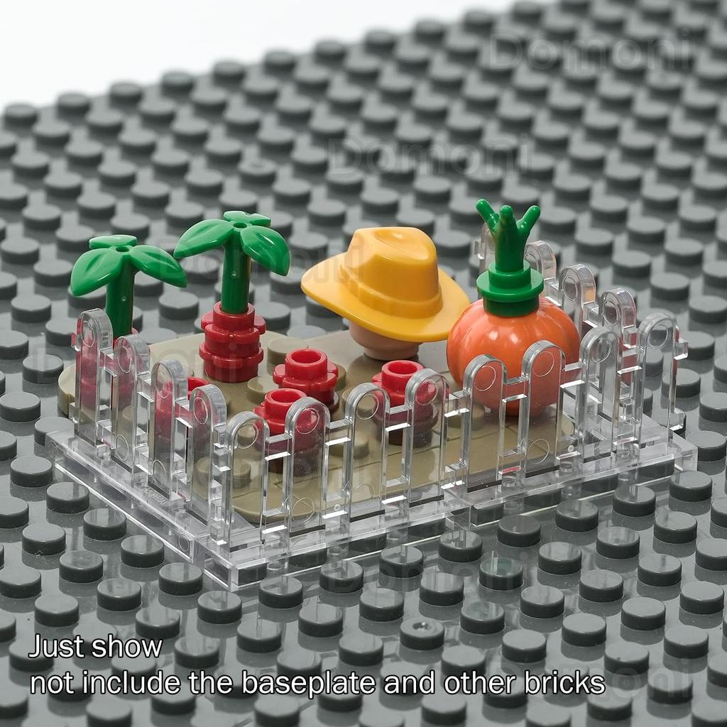 Domoni Clear Mock Farm City Building Block Set with Picket Fence Accessories Compatible with Lego Creative Blocks for Kids 66-Piece & -