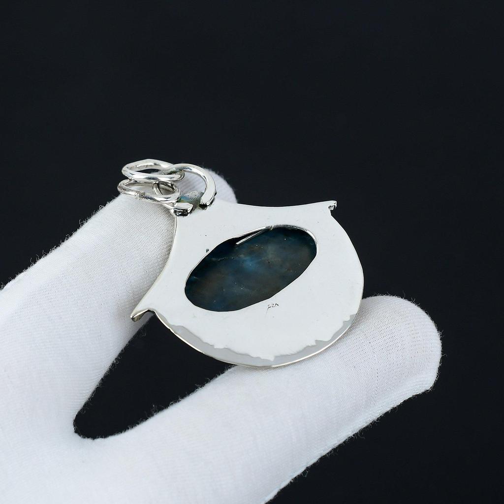 Neonblauer Apatit Edelstein Handgefertigter 925 Sterling Silber Anhänger, Antiker Natürlicher Apatit Anhänger, Damenschmuck, Unisex Anhänger für Sie