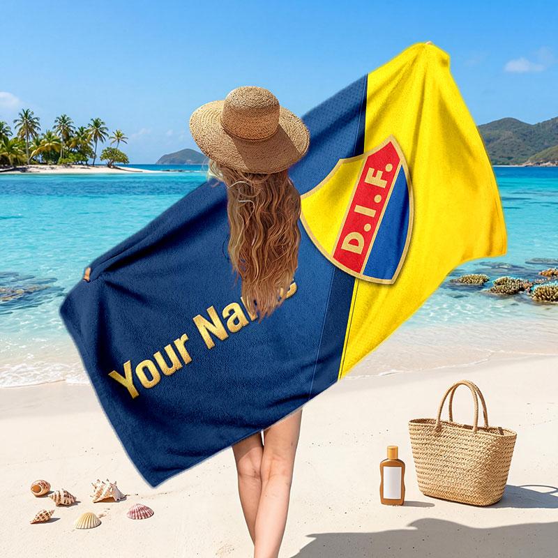 Djurgårdens IF Custom Beach Towel, Personalized Name Text Print, Football Logo Soft Quick‑Dry Towel Holiday Gift
