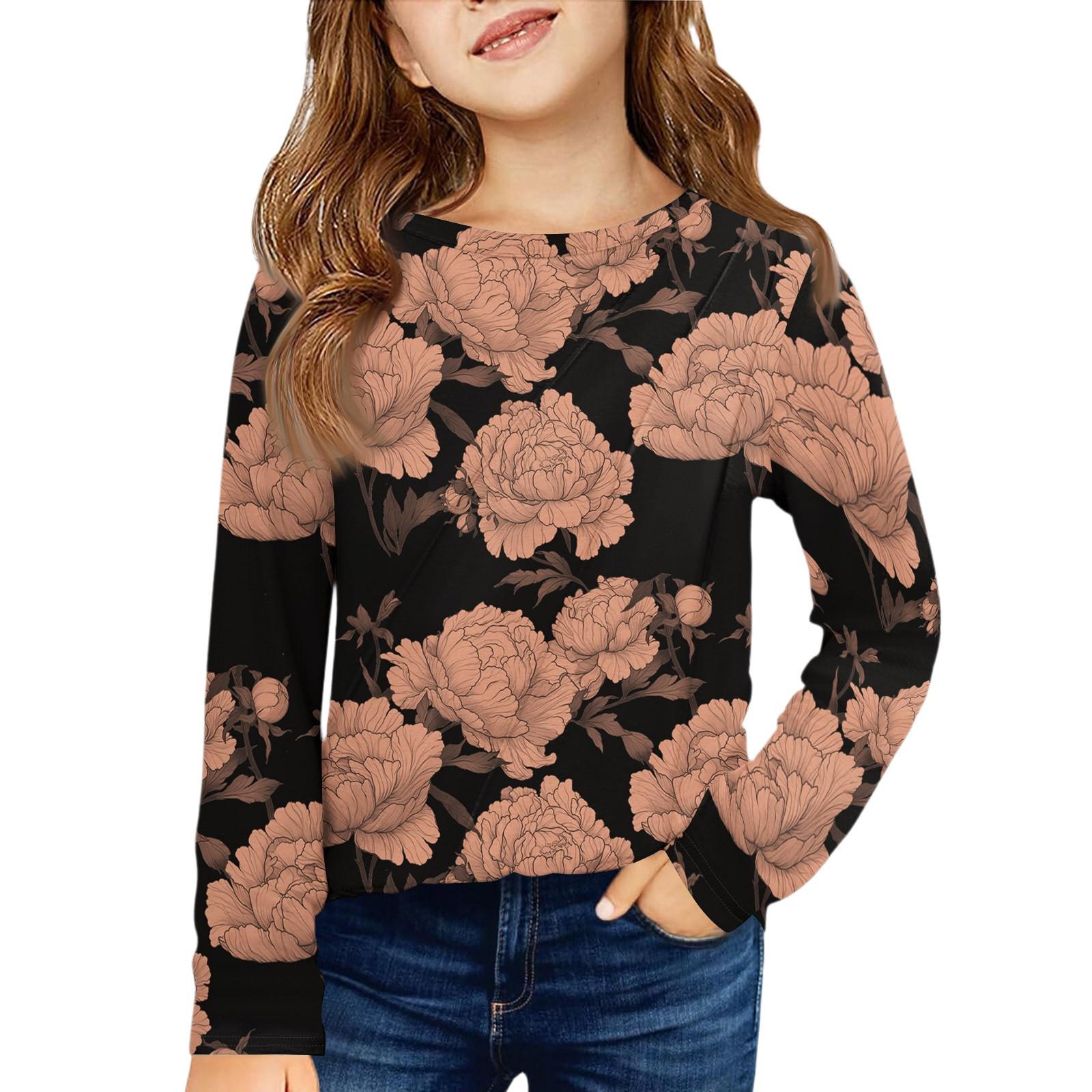 

Girls Long Sleeve Tee - Pleated Round Neck Casual Top 120 помаранчевий