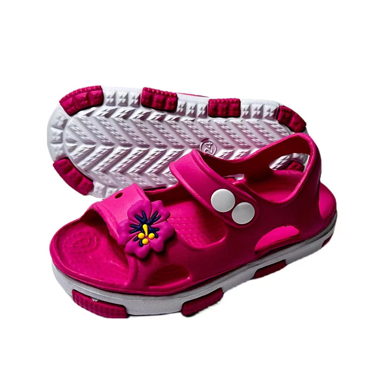 

Toddler Girls Cute Cartoon Flower Open Toe Slip On Hollow Out EVA Outdoor Slipper, Kids Casual Soft Sole Anti-skid Beach Sandals 24