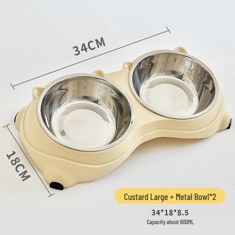Nakloněná nerezová kočičí miska: Dvoumiskový design proti rozlití s ochranou krku pro krmení a pití