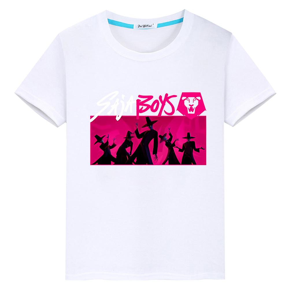 T Shirt for Kids Boy 10year Saja Boys Print Kawaii Tees 100%Cotton Cute Tops Y2k Kpop Demon Hunters Anime Short  Girls Clothes