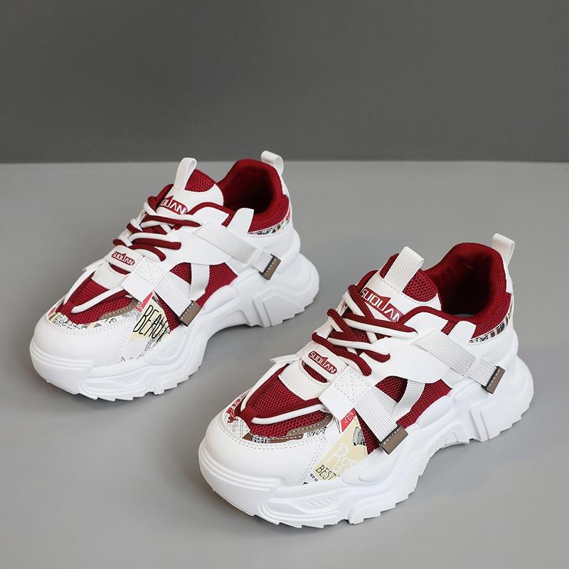 Mesh Breathable Soft Bottom Comfort Running Shoes Women Leather Anti-slip Height Increasing Shoes Thick Sole Zapatillas De Mujer