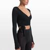 Nike X Skims Knit Stretch Long Sleeve Wrap Lightweight V Neck Cropped T Shirt Women tops LSLSL10088W-OBD