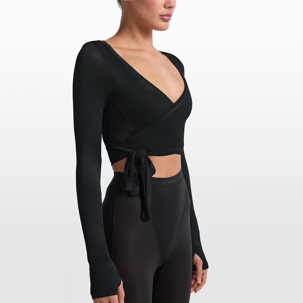 Nike X Skims Knit Stretch Long Sleeve Wrap Lightweight V Neck Cropped T Shirt Women tops LSLSL10088W-OBD