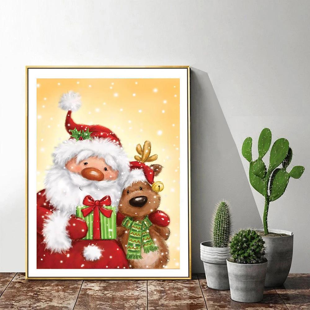 5D DIY Diamond Painting Santa Claus Full Square Round Diamond Painting Christmas Deer Portrait Cross Stitch Decor for Home