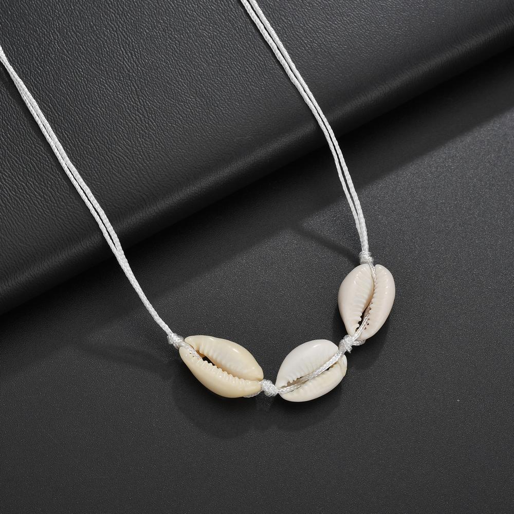 E-commerce, shell necklace, knotted single/three shell leather rope necklace.