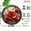 Vintage Cartoon Metal Tin Sign Wall Decor Red Poppies Black Butterflies Round Aluminum Plaque
