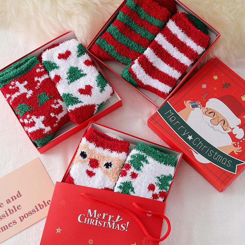 Mid Tube Socks Soft Santa Claus Socks Coral Velvet Socks Smooth For Winter Gift Christmas