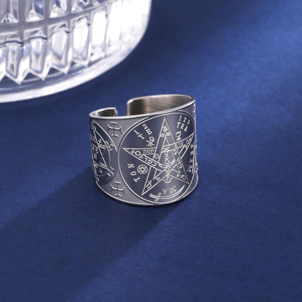 Cutting Craft Titanium Steel Hexagram Open Ring Punk Men's Jewelry Accessory
