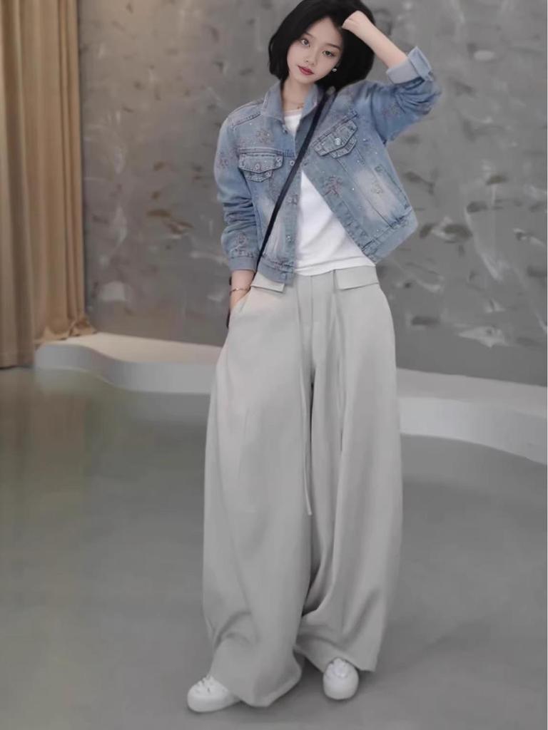 Pantaloni da Donna Stile Coreano Vita Alta Gamba Larga Curva Modellanti - Moda Primavera 2026 Pantaloni Lunghi Casual Versatili