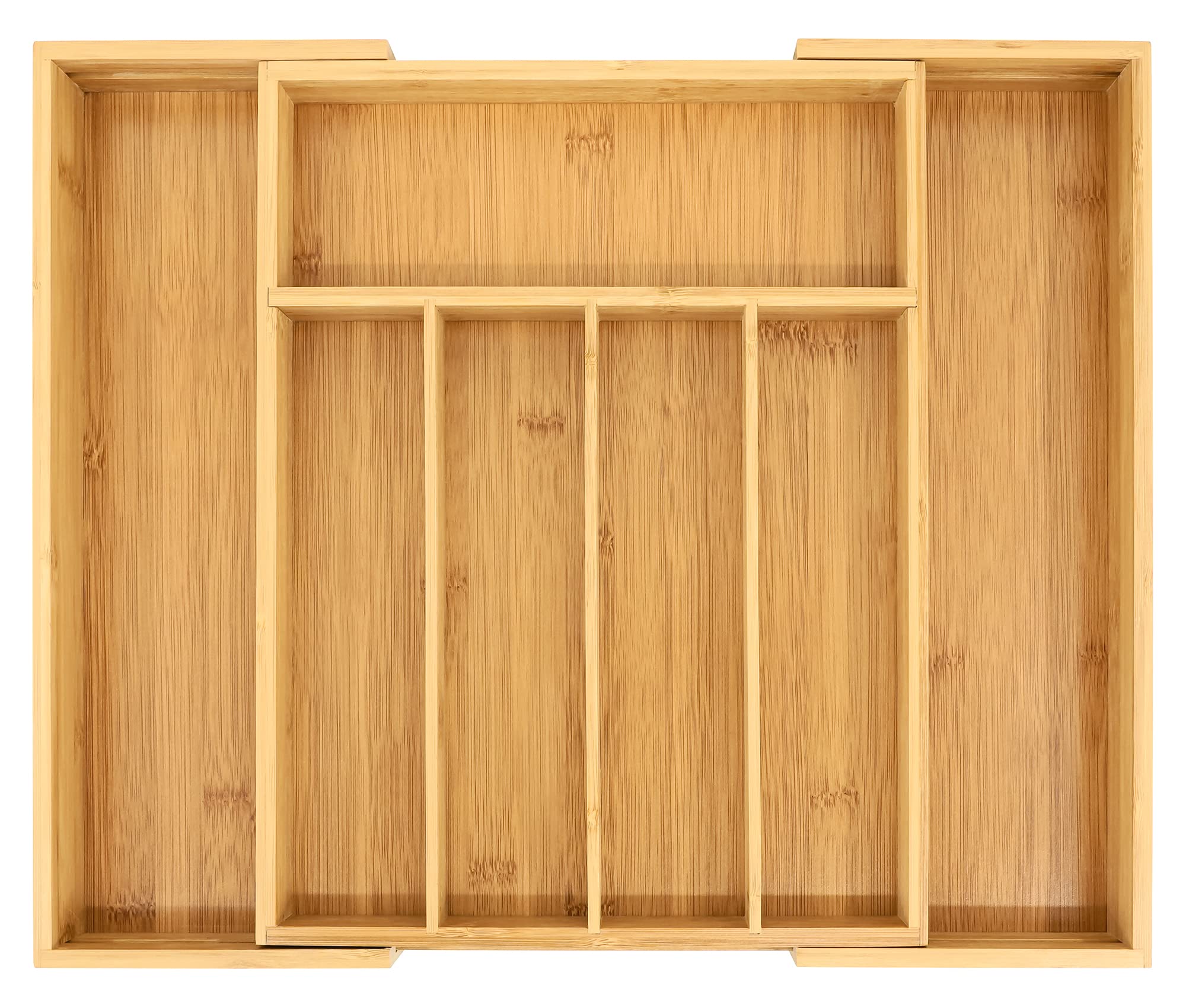 

VaeFae Bamboo Silverware Organizer, Expandable Kitchen Drawer Organizer for Cutlery, Wooden Utensil Holder, Multifunctional Drawer Storage, 5-7 Compar