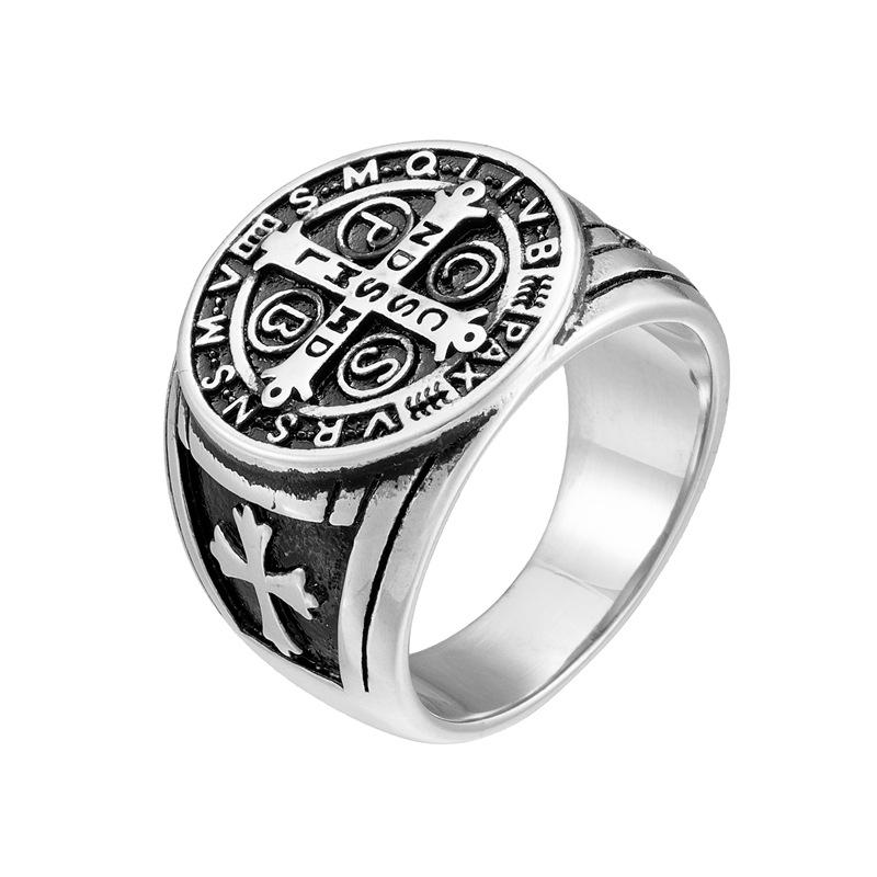 Exorcist Titanium Steel Cross Retro Ring Ring, European and American Niche Personality Trendy Men s Stainless Steel Men s Ring 8