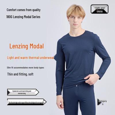Herren Modal Thermo Set: Dünne Basisschicht mit Rundhals-Oberteil und Hose für Herbst/Winter