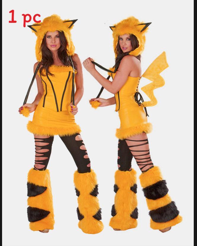 Animal Furry Costume Hood With Mini Skirt Halloween Carnival Cosplay Dress Up Party Outfit