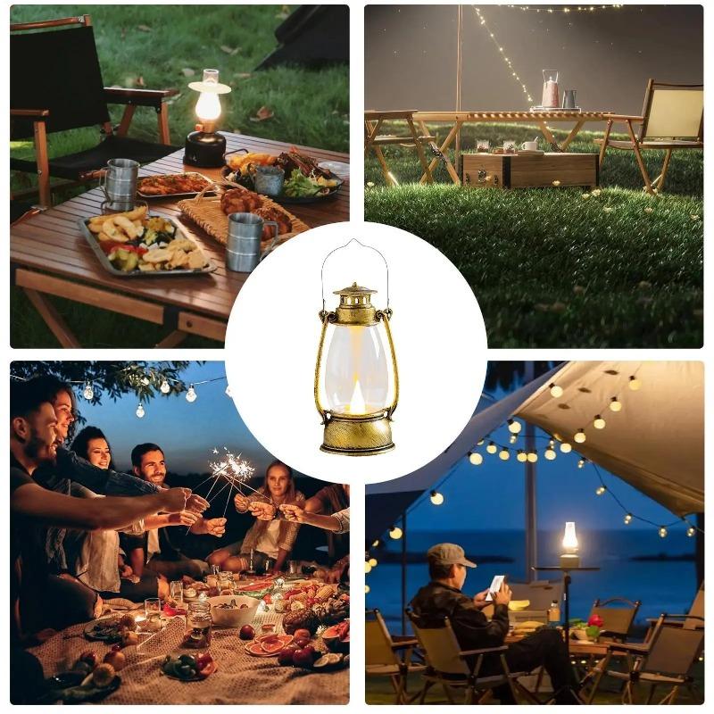 Retro LED Camping Lantern Portable Vintage Hurricane Lamp Warm Light with Handle for Outdoor Hiking Tent Table Home Decor