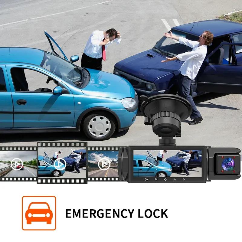 3.16" Triple Lens Dash Cam for Taxi & Commercial Vehicles - 3-Way Front/Interior/Rear Loop Recording