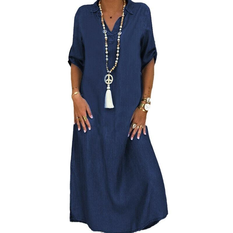 2024 Plus Size Women's Solid Color Denim Dress for Europe and America