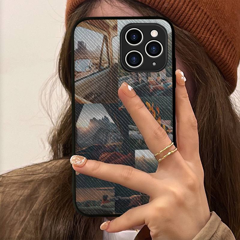 Camping Nature Mountain Phone Case Hard Leather Case for iPhone 11 12 13 Mini Pro Max 8 7 Plus SE 2020 X XR XS Coque