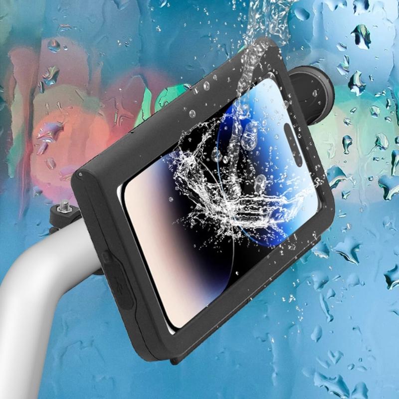 Bike Phone Mount Waterproof, Motorcycle Phone Mount with Aluminum Handlebar Mount Base Touching Screen Phone Case