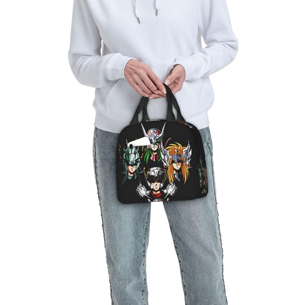 Custom Saint Seiyas Insulated Lunch Bags Seiya Hyoga Shiryu Camus Shun Resuable Thermal Cooler Bento Box Outdoor Camping Travel