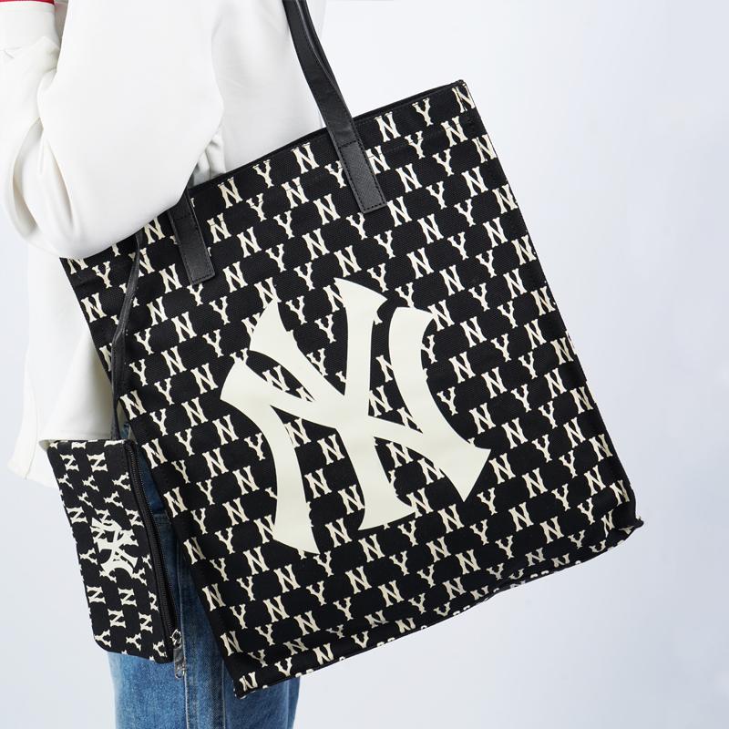 New MLB Monogram Collection Polyester Combo Bag, Tote Bag, Shopping Bag, Shoulder Bag, Handbag Women's Black 3AORL011N-50BKS
