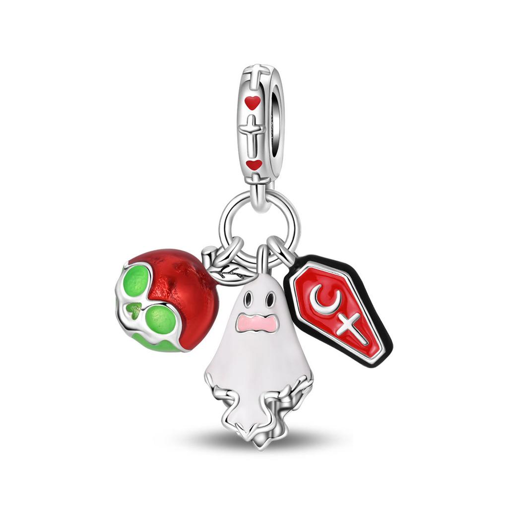 S925 Silver Halloween DIY Jewelry Kit Pumpkin Skull Bat Charm Pendant Beads Bracelet Making Craft Accessories