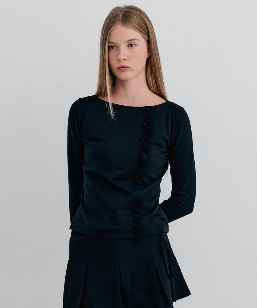 ITOV SEOUL Frill Button T-Shirt Black
