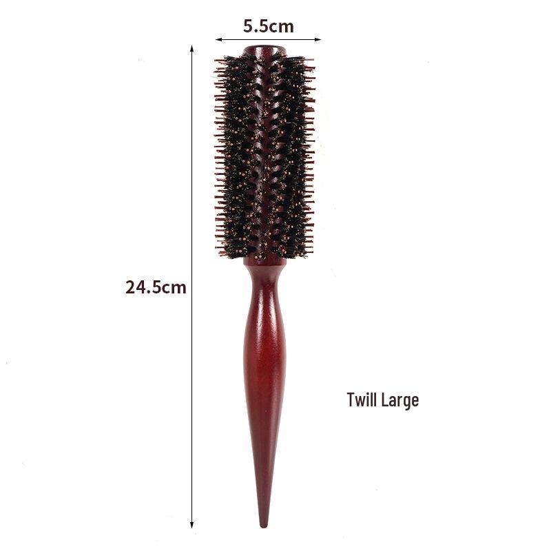 Children's Pig Bristle Round Hair Brush – Wood Handle, Curling Comb, Scalp Massage & Volume Styling for Boys