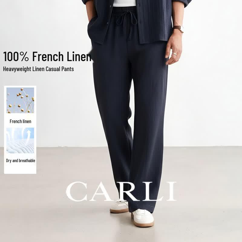 CARLI 100% Linen Men s Straight-Leg Casual Trousers M темно-синий