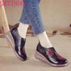 Fashion GKTINOO Women Embroider Flower Fashion Flat Increase Wedges Shoes Genuine Leather Ethnic Design Women's Shoes Ladies Loafers