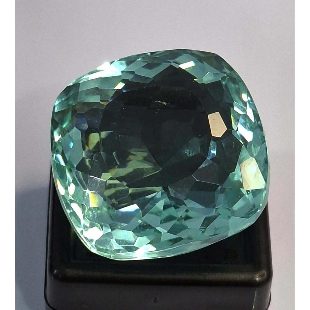 88-90 Ct Lab Created Sea Green Topaz Cushion Cut Stunning Certified Gemstone