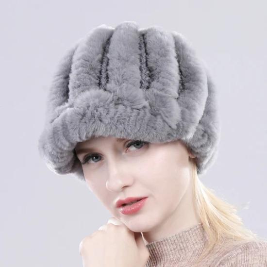Lady Real Rex Rabbit Fur Hat Winter Knitted Natural Rex Rabbit Fur Caps Russia Women Warm Real Fur Beanies Hats