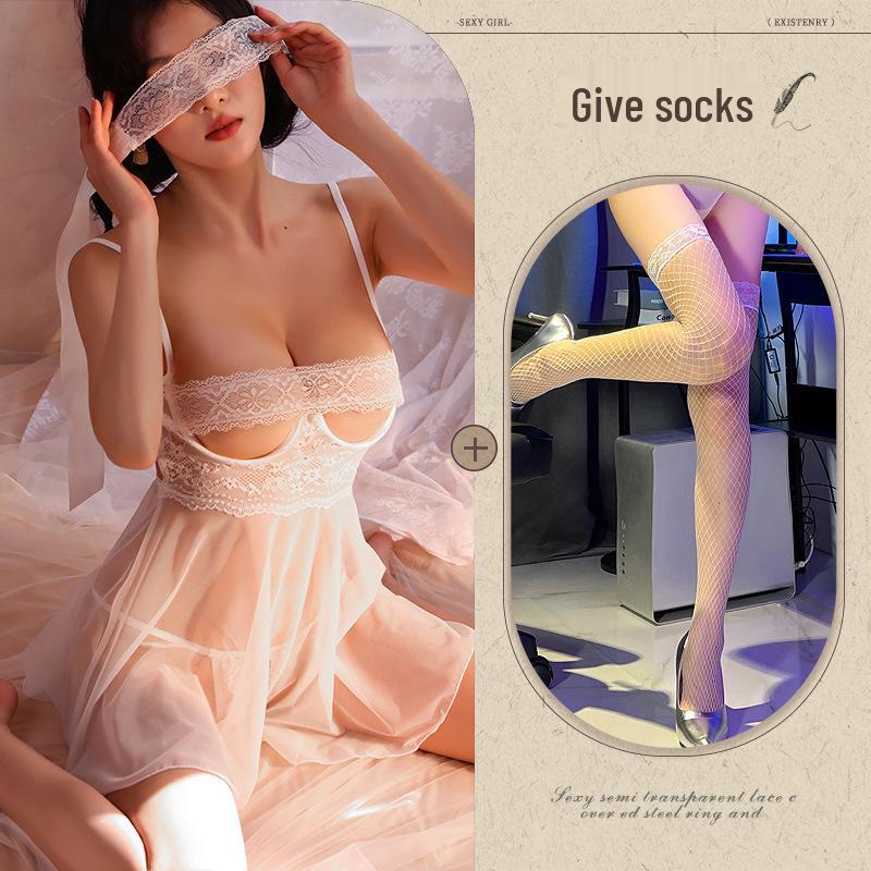 Enticing Lace Mesh Crotchless Nightgown - Seductive See-Through Lingerie