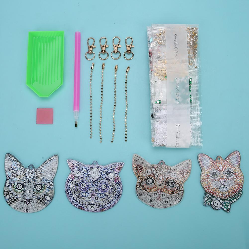 Handmade Cute DIY Full Rhinestones Painting Keychain Key Ring Decoration Pendant Ornament(Cat Head )