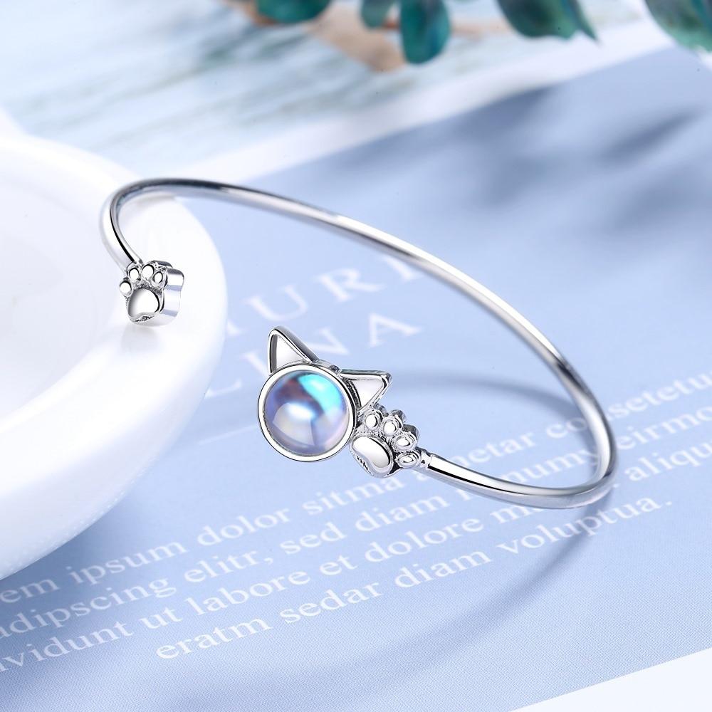 Moonstone Cat Bracelet 925 Sterling Silver Charm Bracelet &Bangle For Women Wedding Jewelry Sl305