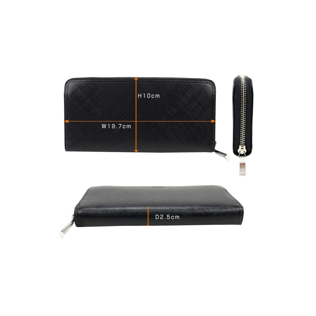 Takeo Kikuchi Sigma Cowhide Leather Long Wallet with 13 Card Pockets Zipper, (Cowhide, Black)