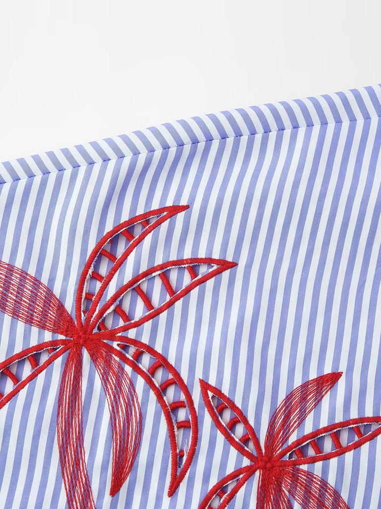 2025 Spring Women's Fashion: European & American Style Embroidered Striped Shirt