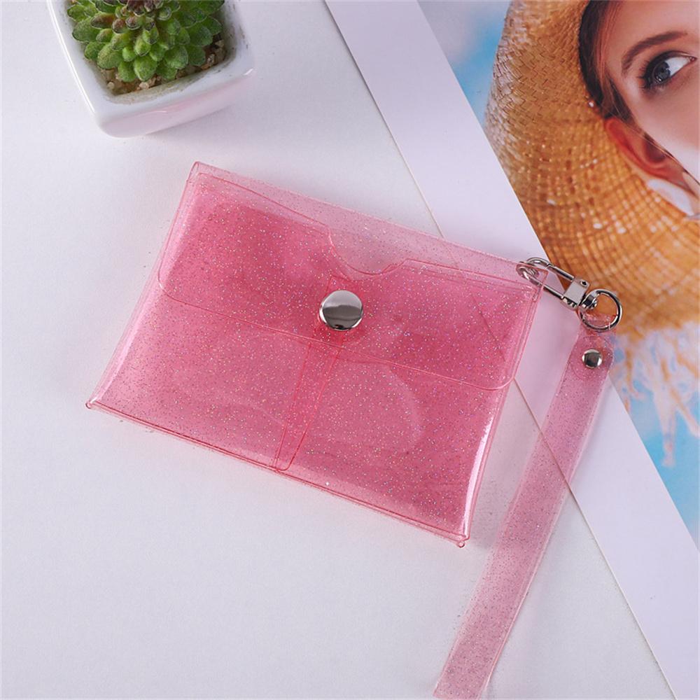PVC Transparent Coin Purse Wallet Earphone Lipstick Storage Bag with Keychain Wrist Strap Girls Portable Key Case Card Holder