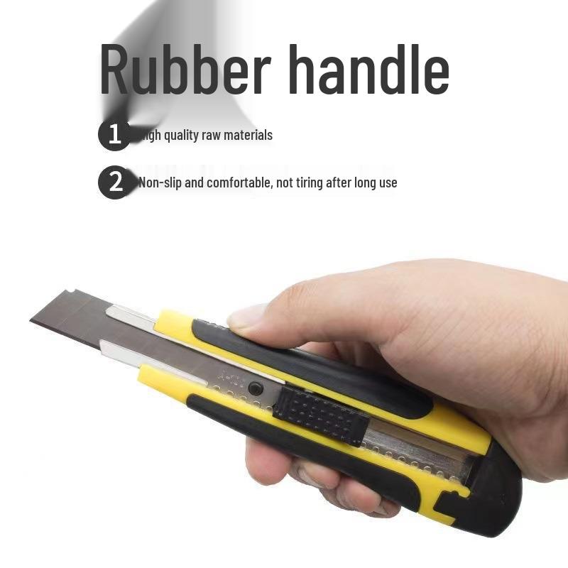 Large Rubber-Coated Utility Knife with Black Blade and Holder for Wallpaper and Cutting Tasks