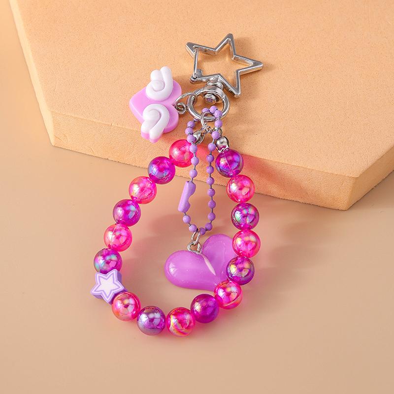 Pretty Handmade Beaded Bracelet Keychain Wristlet Keyring Pendants for Women Girls Handbag Decor DIY Kid's Jewelry Accessories