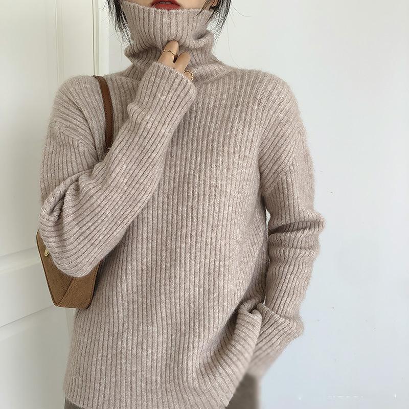 Hirsionsan Pulover cu mânecă lungă, simplu, tricotat, pentru femei, toamnă, elegantă, la modă, pulover de bază, pentru femei, ocazional, cu gât roscat, pulover moi, solid