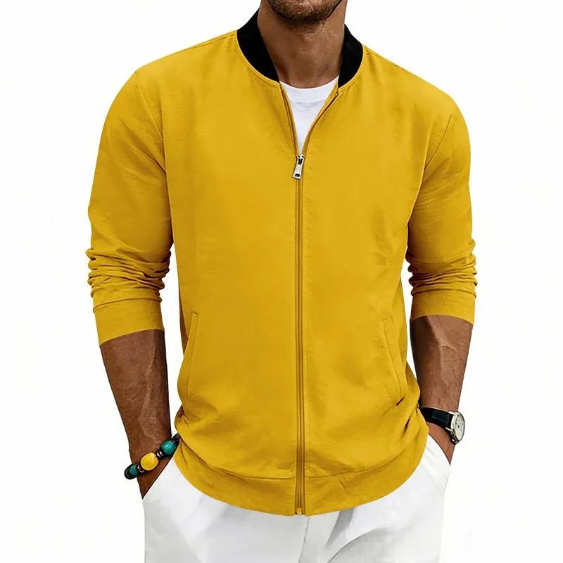 Herren Einfarbige Baseballkragenjacke Lässige Reißverschluss-Bomberjacke Leichter Streetwear-Mantel für Frühling Herbst