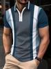 Men's Zipper Collar Polo Shirt Retro Thousand Bird Grid Printed Color blocked Stripe Short Sleeve POLO Summer Slimming Casual Street Wear Golf T-shirt