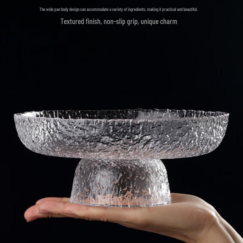Youde Japanese Style Hammered Glass Fruit Plate Set (Gold Rim)