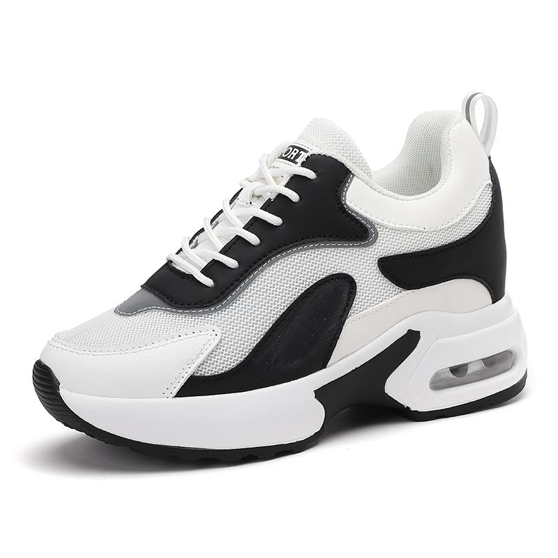 Women's Wedge Heel Platform Sneakers Platform Air Cushion Casual Inner Heightening Mesh Breathable White Sports Walking Shoes