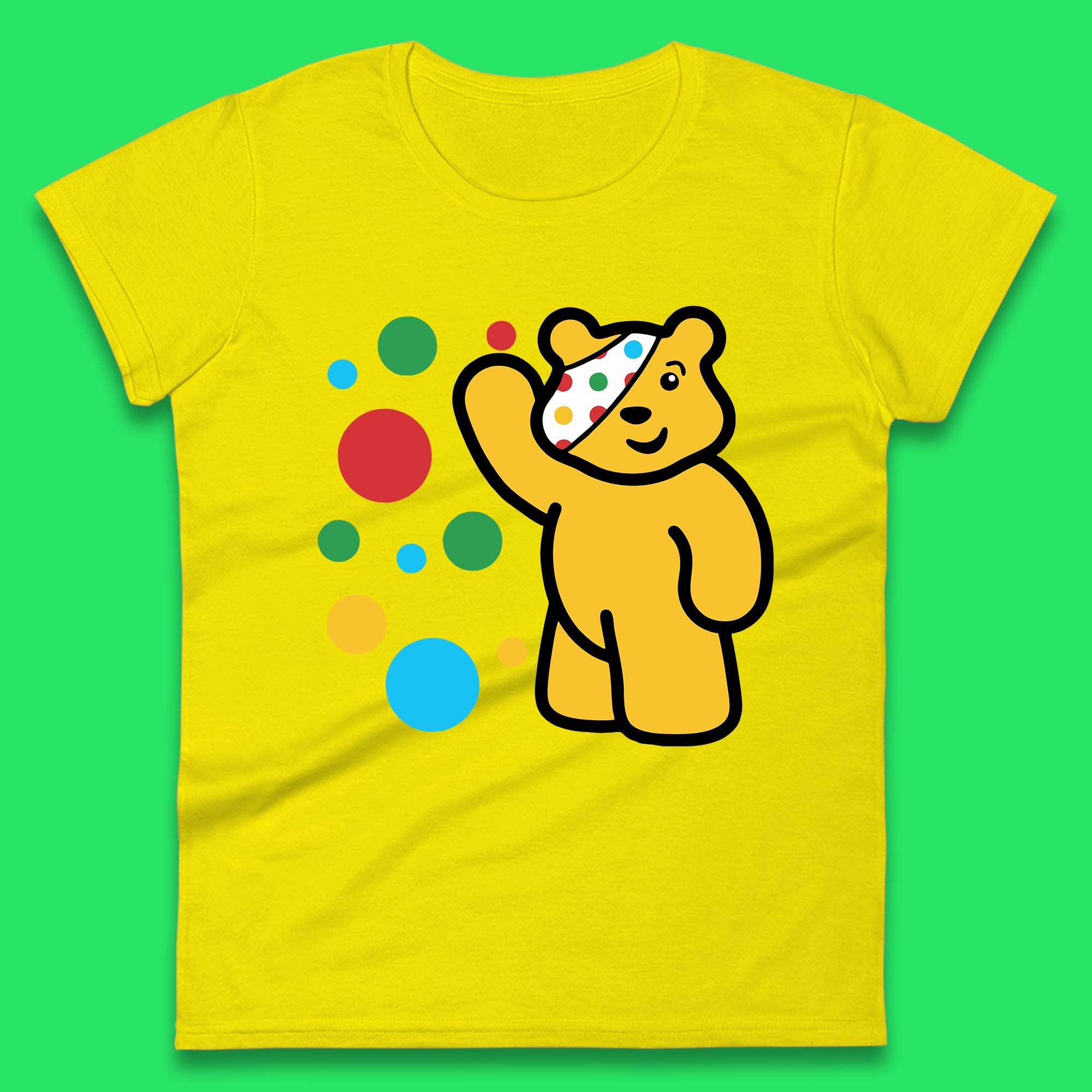 Spotty Pudsey Bear Hand Waving Dotty Spot Fundraising Children In Need Spotty Bear Spotty Day Womens Tee T Shirt Mens Tops Unisex Top 2XL
